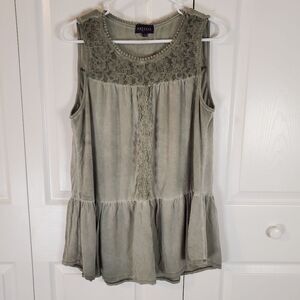 Artesia Sleevless Top Distressed Olive Green Women's Size Large